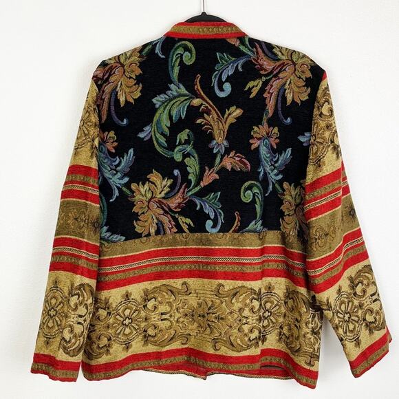 Vintage Womans Tapestry Jacket Button Down Bohemian Indie Floral Stripes - Picture 3 of 8